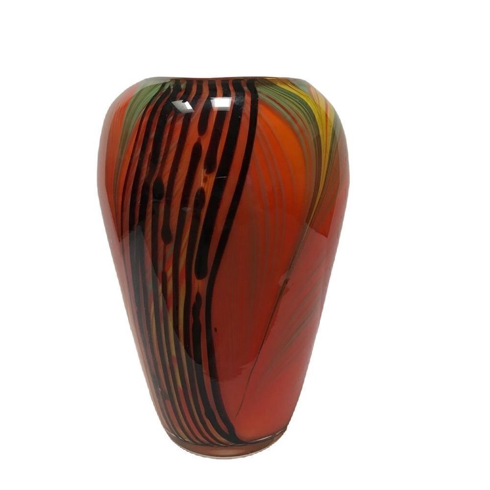 Vintage Murano Style orange art glass swirl 8 inch glass vase - Picture 2 of 7